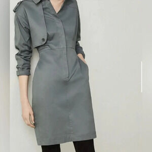 BCBG Maxazria Long Sleeve Trench Dress Castor Grey Size Large